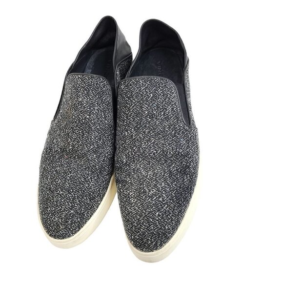 Vince Sneaker Slide Shoe Gray Black White Leather Heel Tweed Slip on - Picture 2 of 9